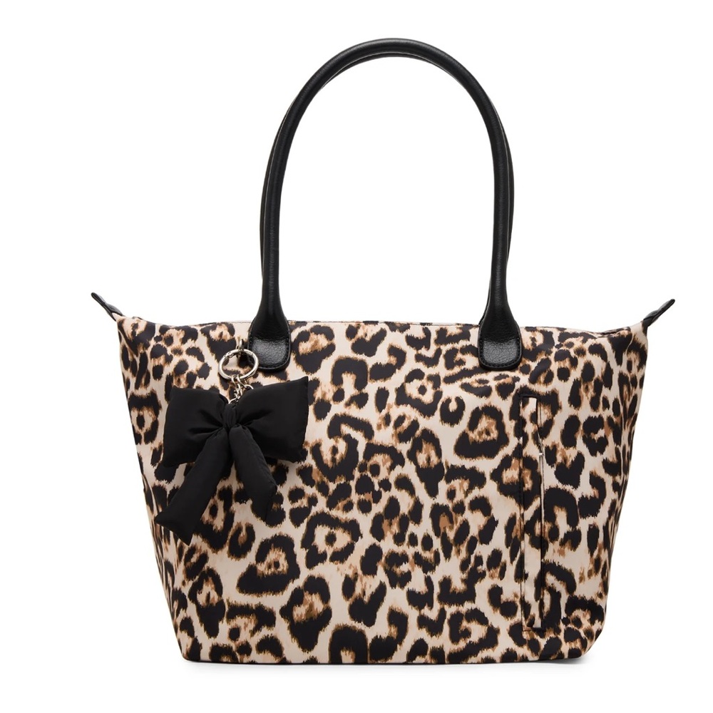 No Boundaries Women's Natural Leopard Zipped Tote Bag w/ Shoulder Strap EUC